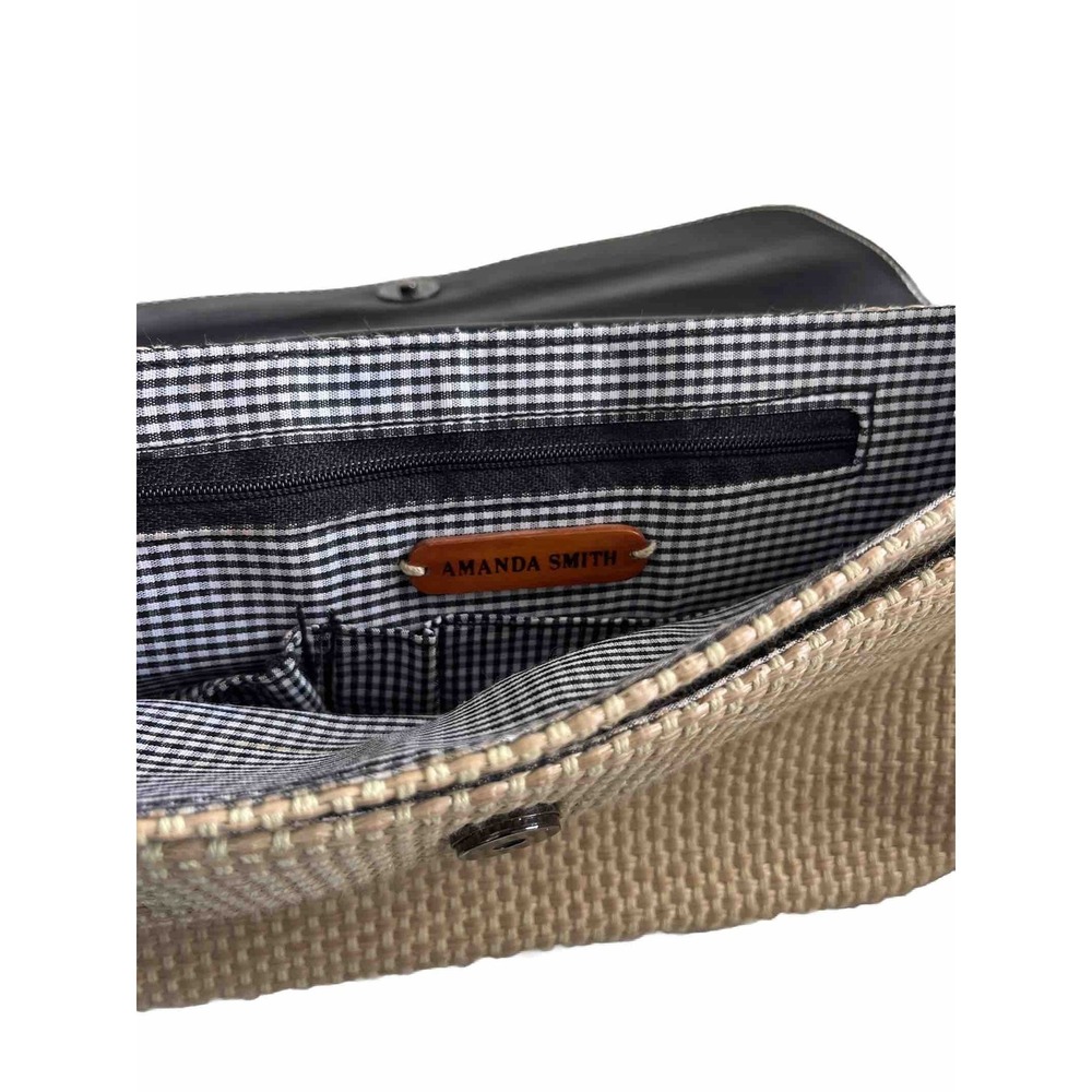Amanda Smith Woven Weave Shoulder Bag Beach Purse Brown Pockets Leather - Picture 3 of 8